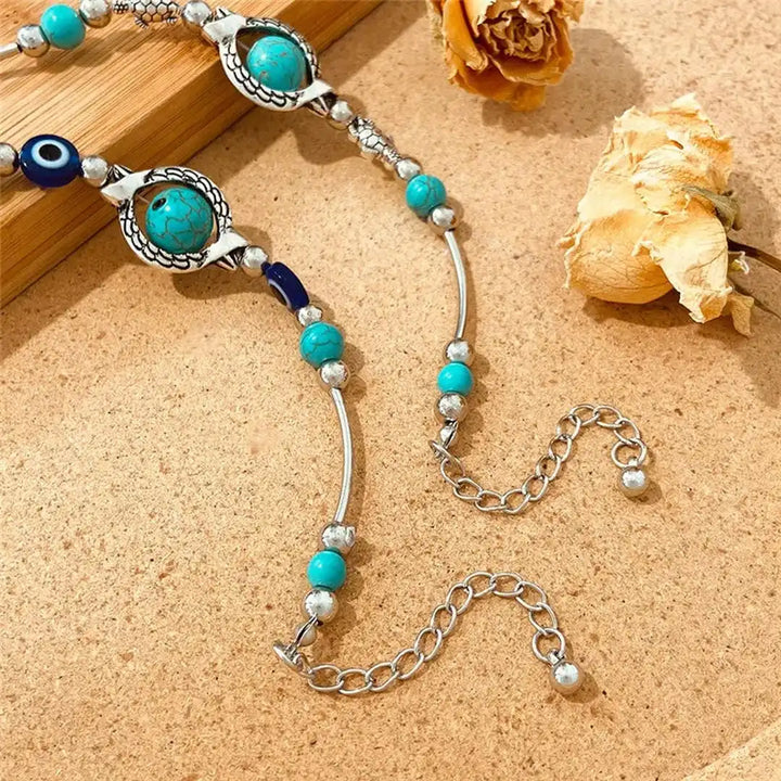 Bracelet en argent antique avec turquoise Aqua