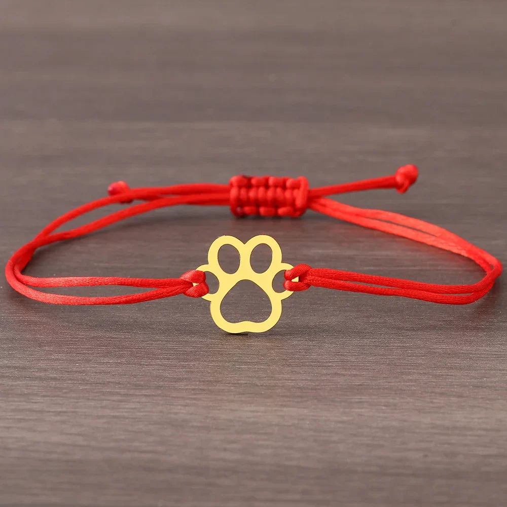 Bracelet en Corde avec Empreinte de Patte – Design Noir et Rouge Réglable