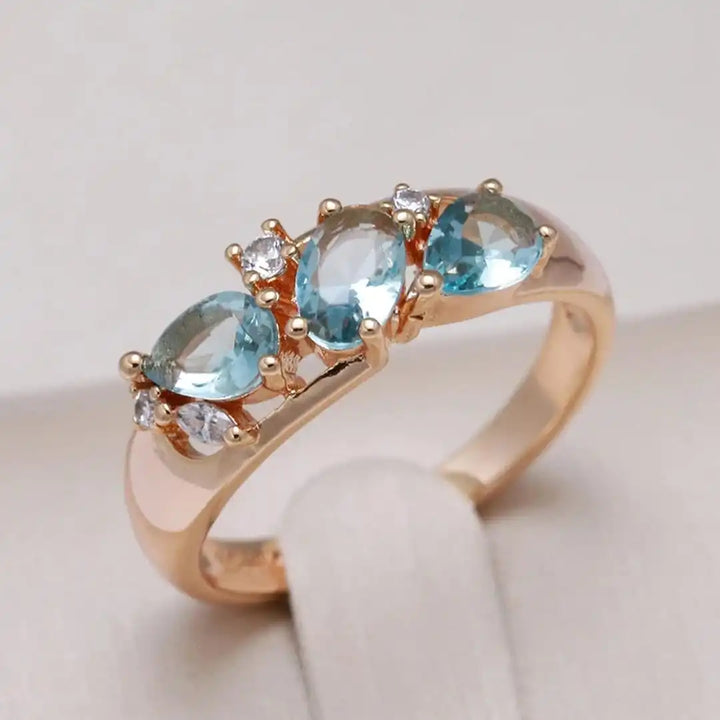 Vintage Rose Gold Ring with Blue Zircon