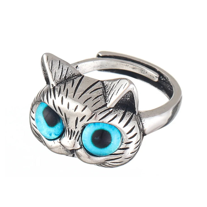 Bague Chat aux Yeux Bleus – Bague Animale Vintage en Argent pour Passionnés de Chats