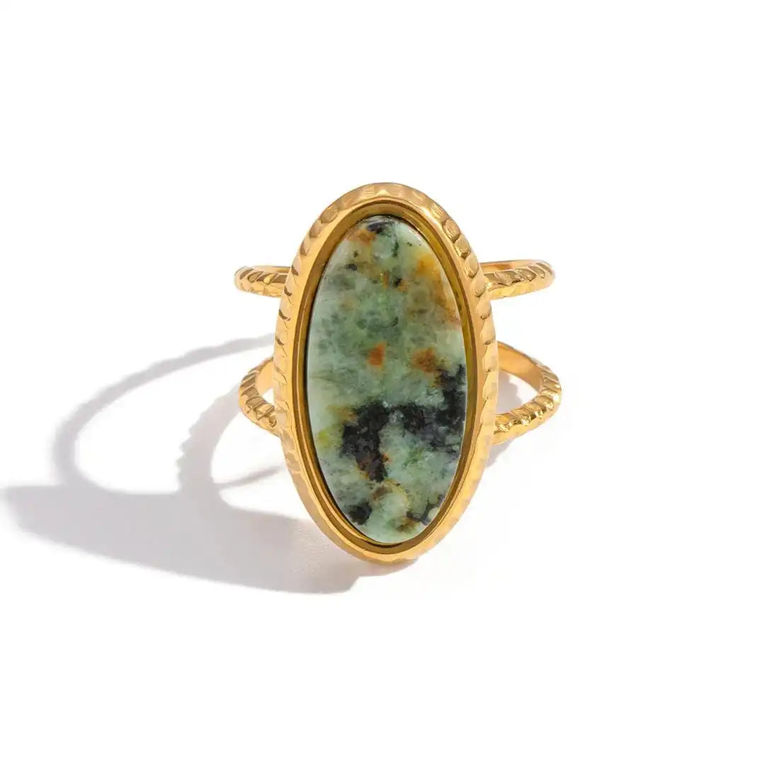 Bague Ajustable Double en Jaspe Vert