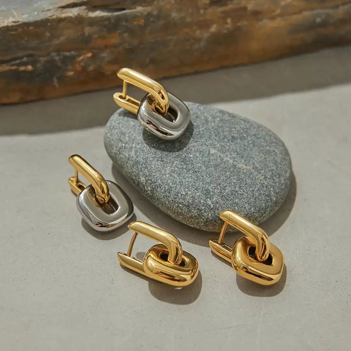 Minimalist Oval Two-Tone Gold Earrings