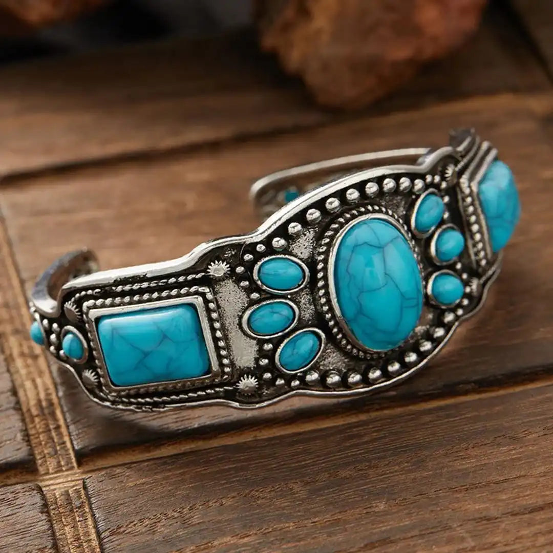Bracelet Manchette Bohémien Vintage en Turquoise