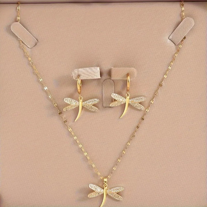 Collier en Bijoux Libellule Dorée avec Boucles d&
