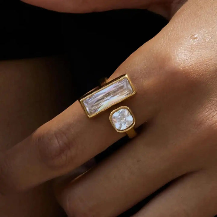 Bague Ouverte Duo en Baguette Géométrique