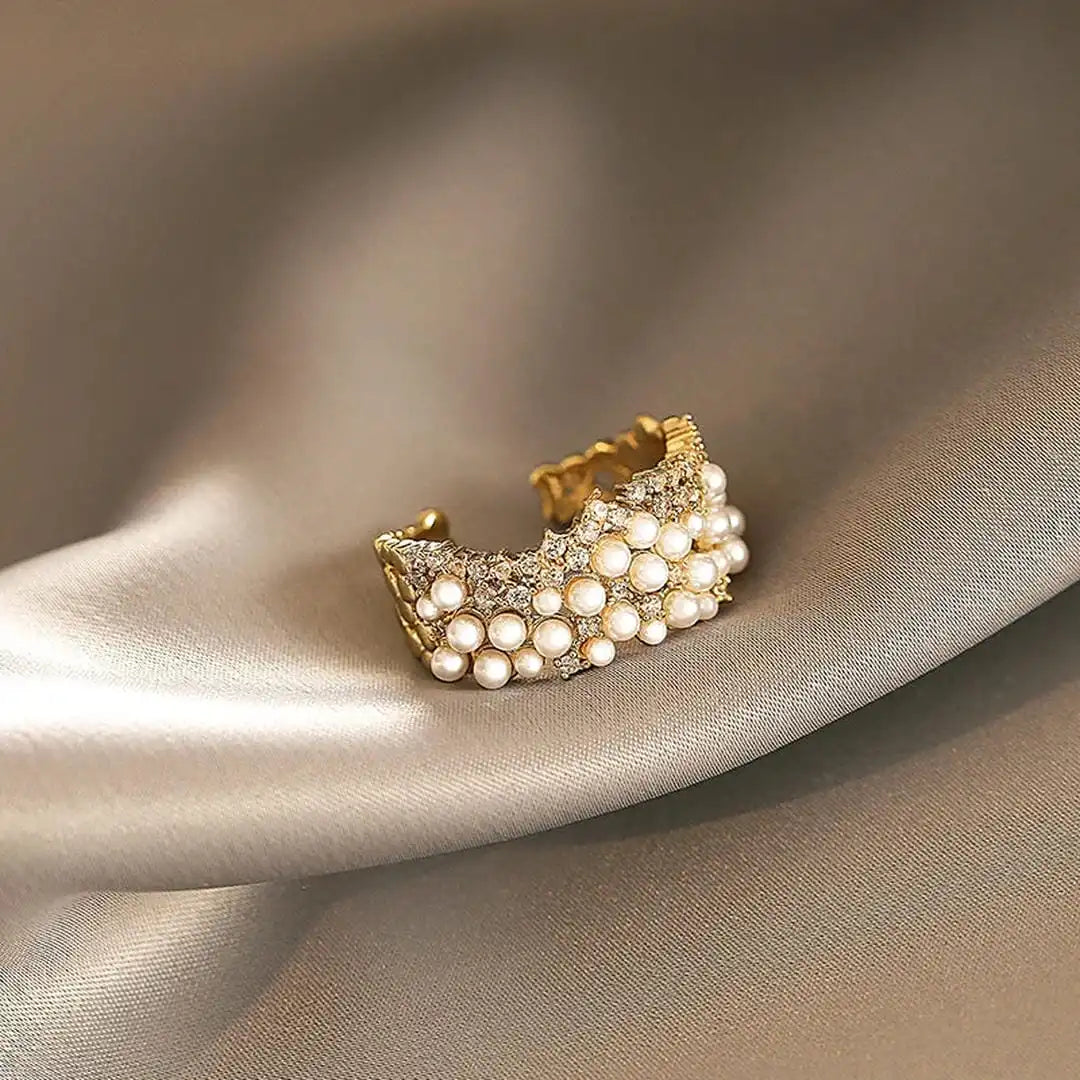 Bague Vintage Ajustable en Perles et Zirconium