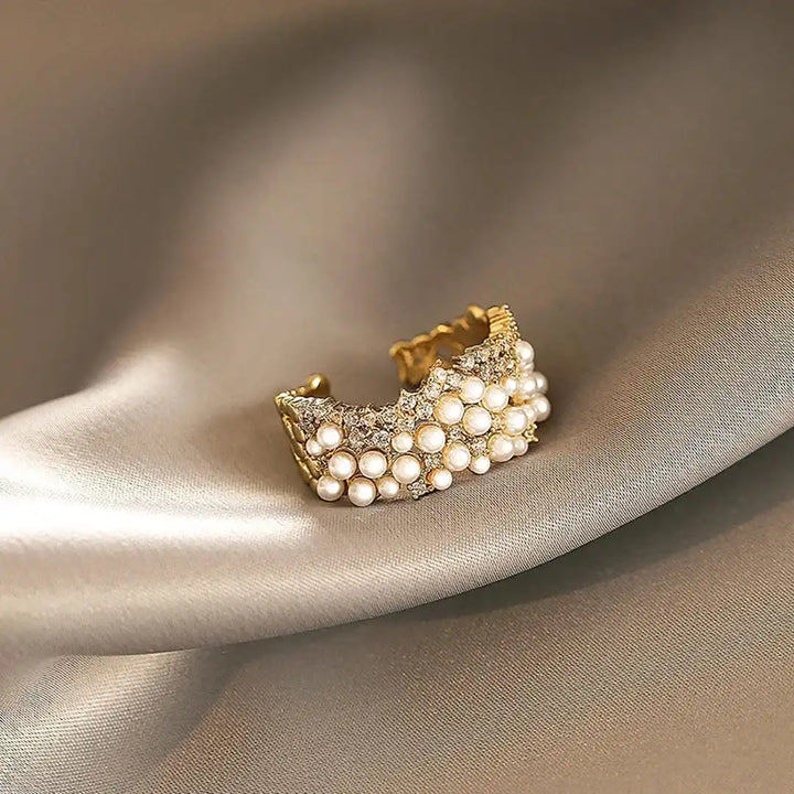 Adjustable Vintage Pearl and Zirconia Ring