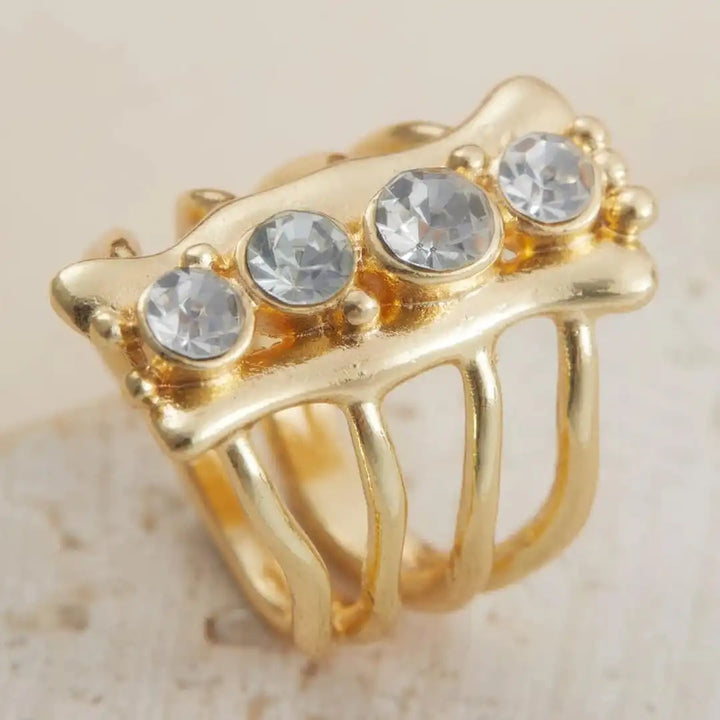 Bague en Or Raffiné avec Cristaux Multi-Bandes
