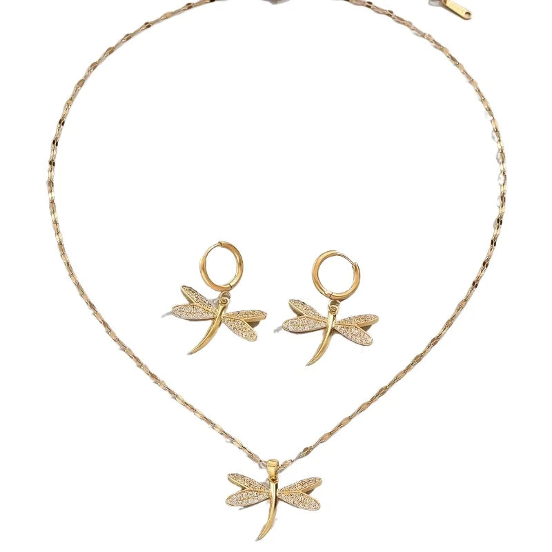 Collier en Bijoux Libellule Dorée avec Boucles d&