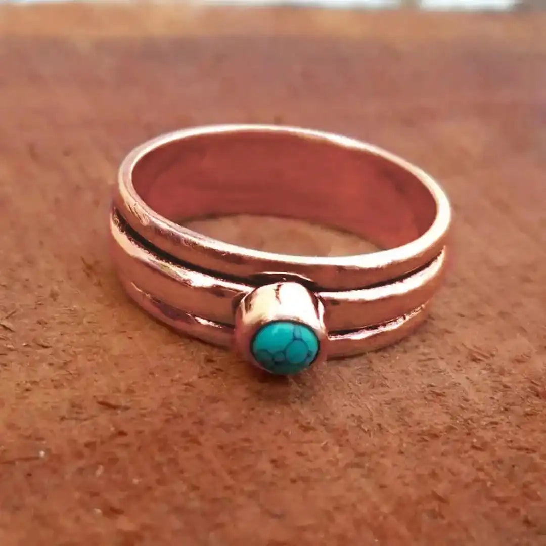 Bague Superposée en Pierre Turquoise Bohémienne