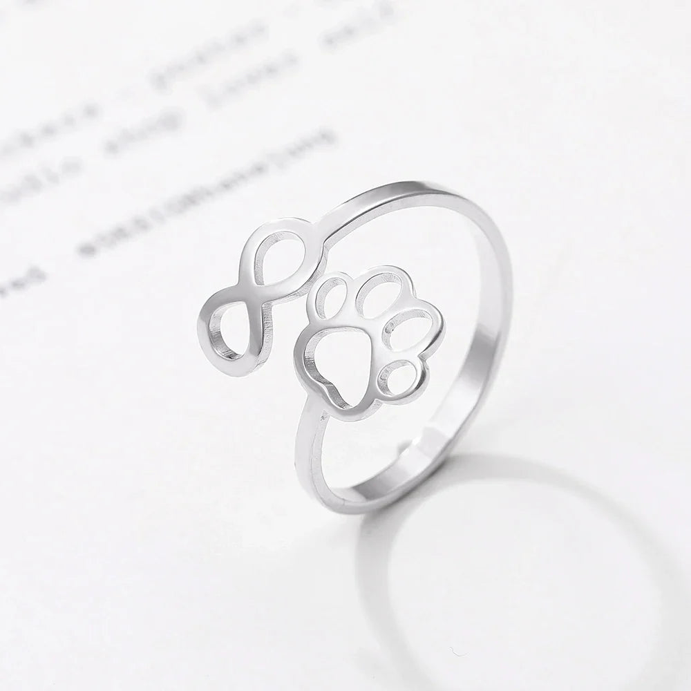 Bague Ajustable Infini Patte en Acier Inoxydable