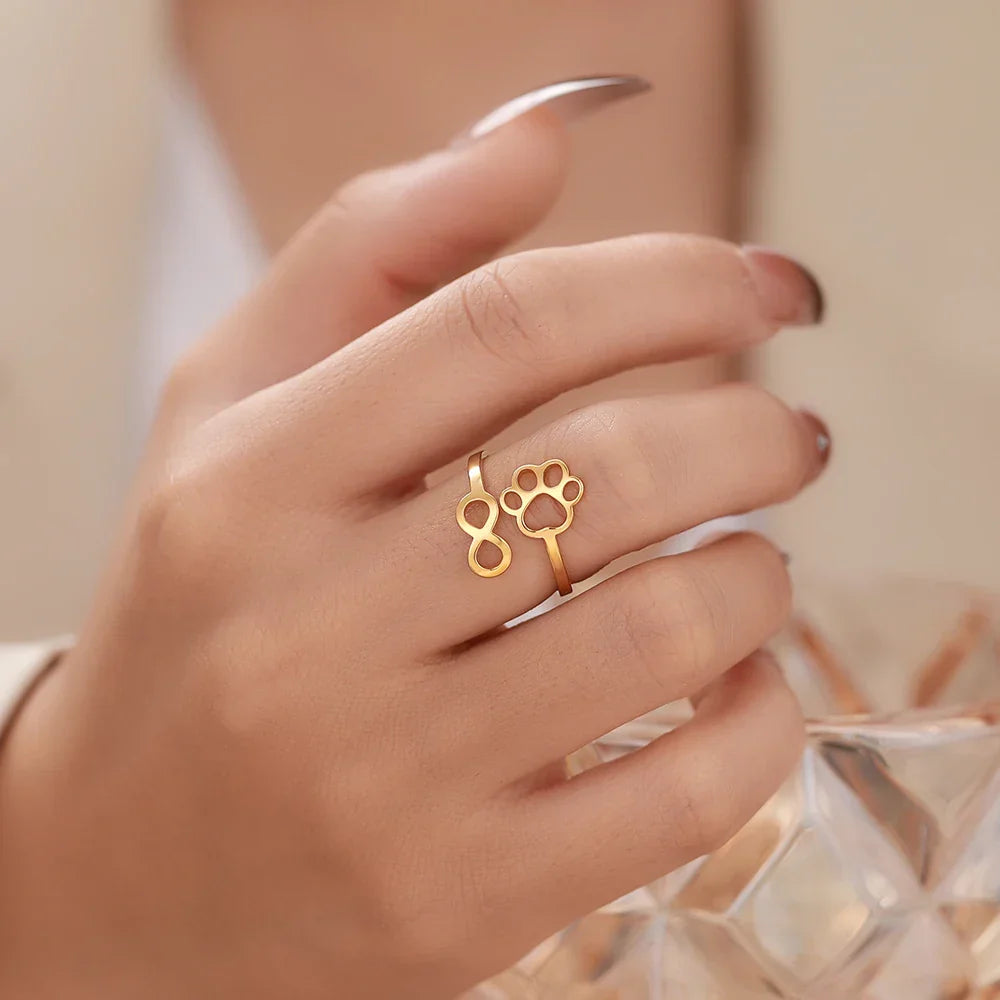 Bague Ajustable Infini Patte en Acier Inoxydable