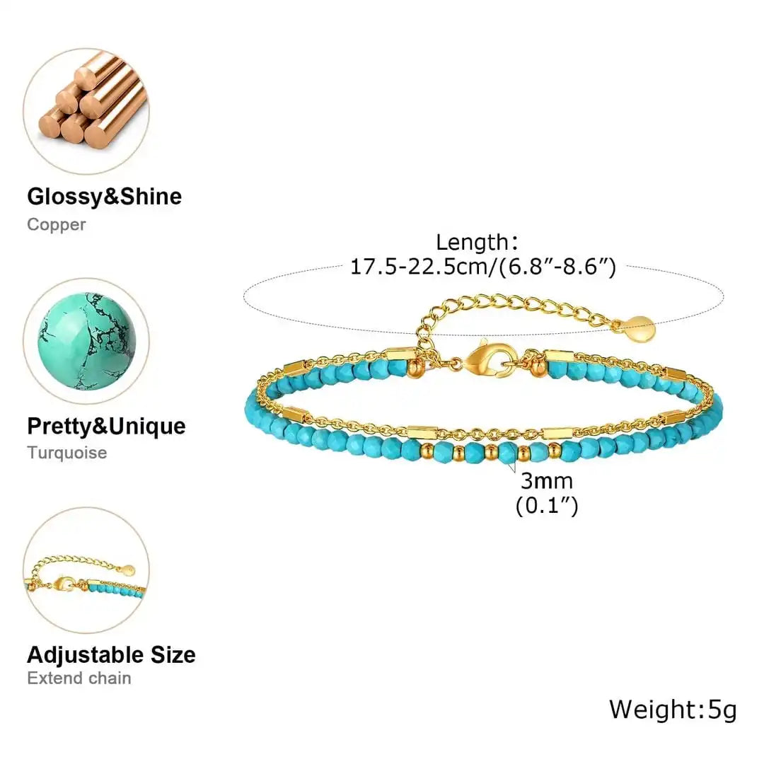 Bracelet en turquoise avec double chaîne en or éternel