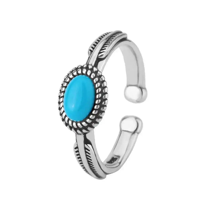 Bague Ajustable en Argent avec Plume et Turquoise