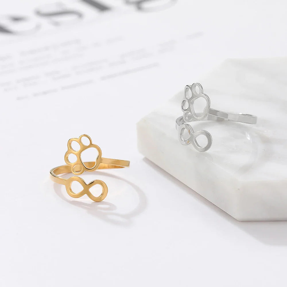 Bague Ajustable Infini Patte en Acier Inoxydable
