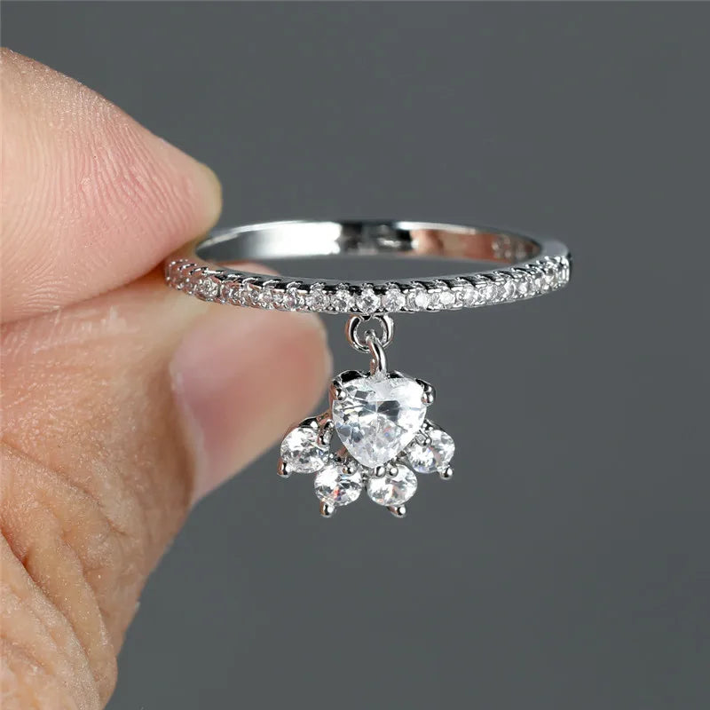 Bague Vintage Patte de Chat avec Pierre en Cœur – Tons Or et Argent