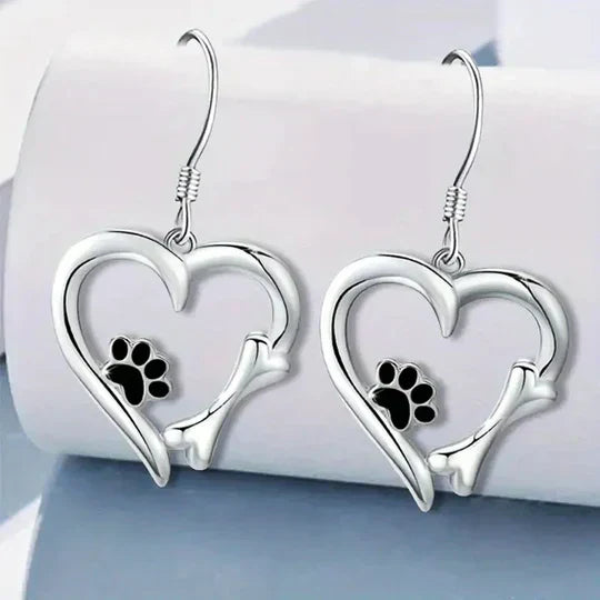 Yaritza Silver Paw and Heart Drop Earrings