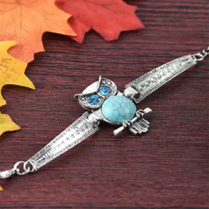 Bracelet Charme Hibou Vintage en Turquoise