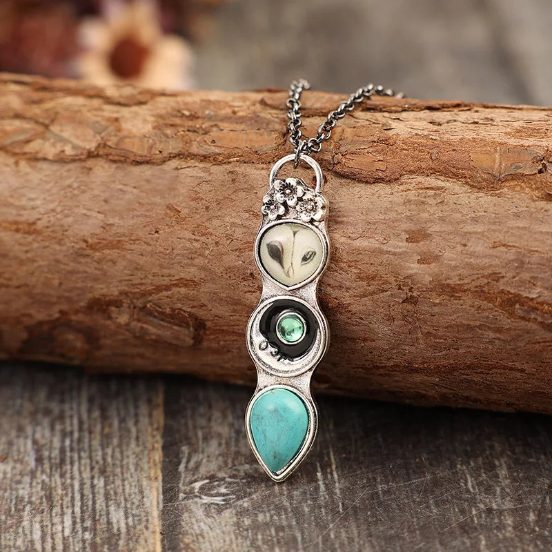 Collier Bar Hibou Turquoise Sagesse