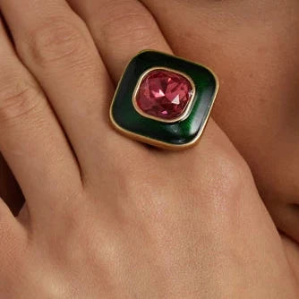 Bague Cocktail Carrée Duo en Cristal