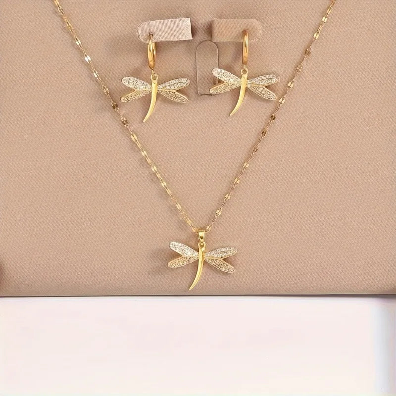 Collier en Bijoux Libellule Dorée avec Boucles d&