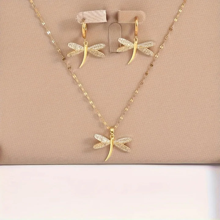 Collier en Bijoux Libellule Dorée avec Boucles d&