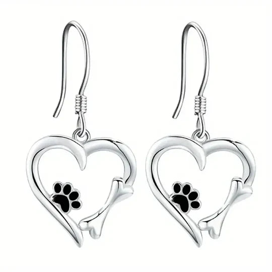 Yaritza Silver Paw and Heart Drop Earrings