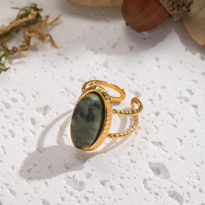 Bague Ajustable Double en Jaspe Vert