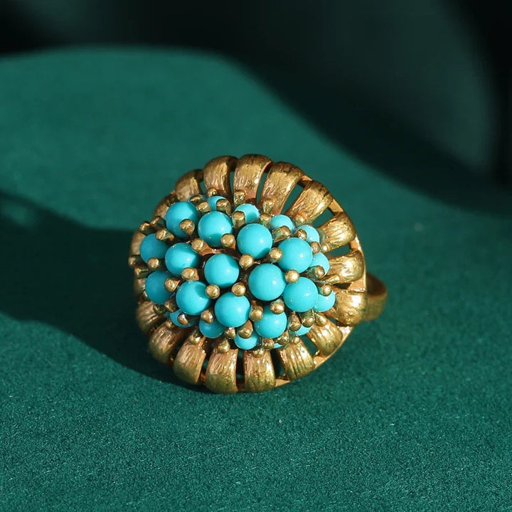 Bague en Or avec Cluster de Turquoise Victorienne