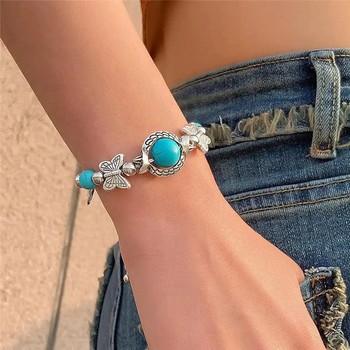 Bracelet en Argent Vieilli Aqua Turquoise