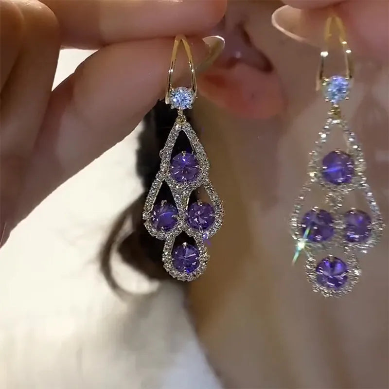 Violette Purple Crystal Drop Earrings