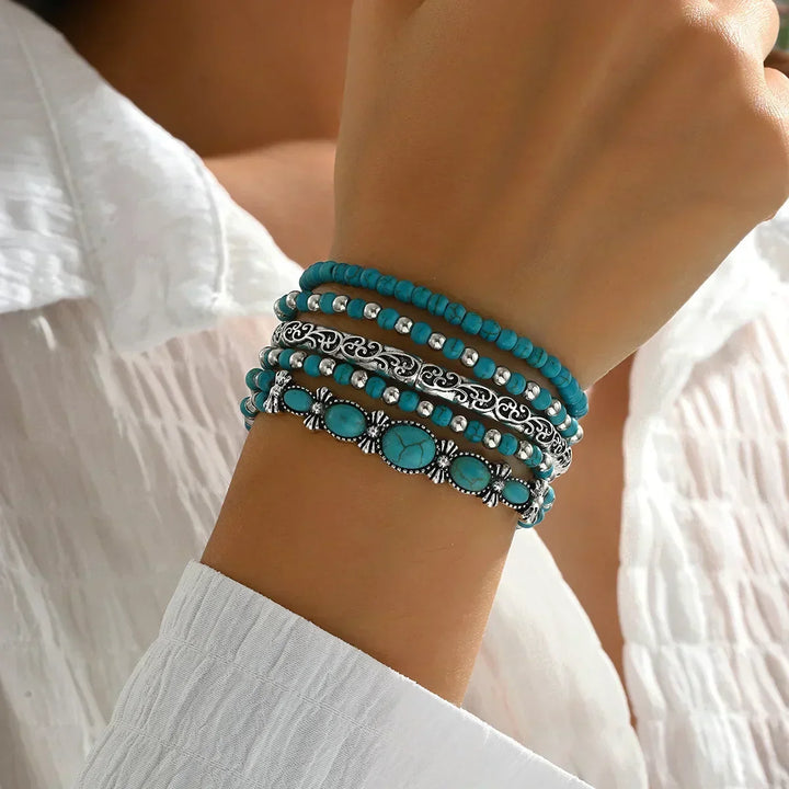 Ensemble de Bracelets Boho avec Perles Turquoise