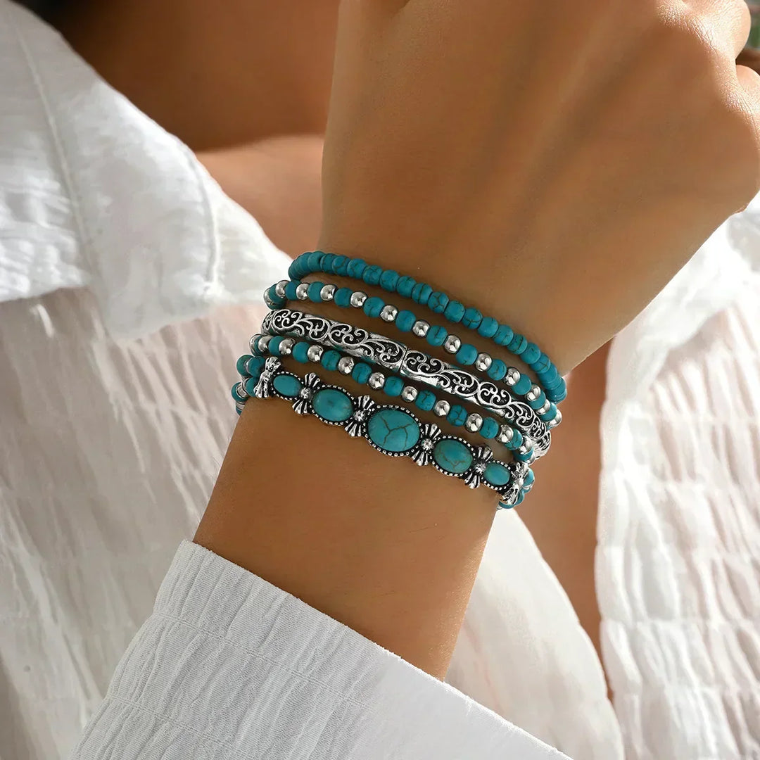Ensemble de Bracelets en Perles de Turquoise Bohémien