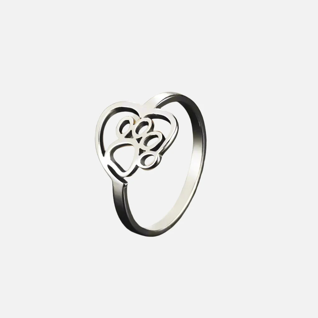 Bague en Acier Inoxydable Plaqué Or en Forme de Patte et de Cœur – Bijoux pour Passionnés d&