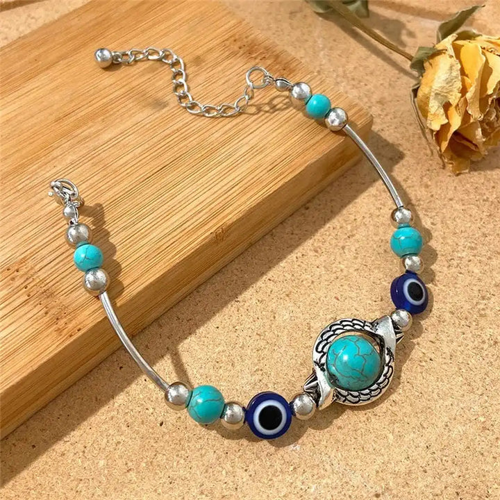 Bracelet en Argent Vieilli Aqua Turquoise