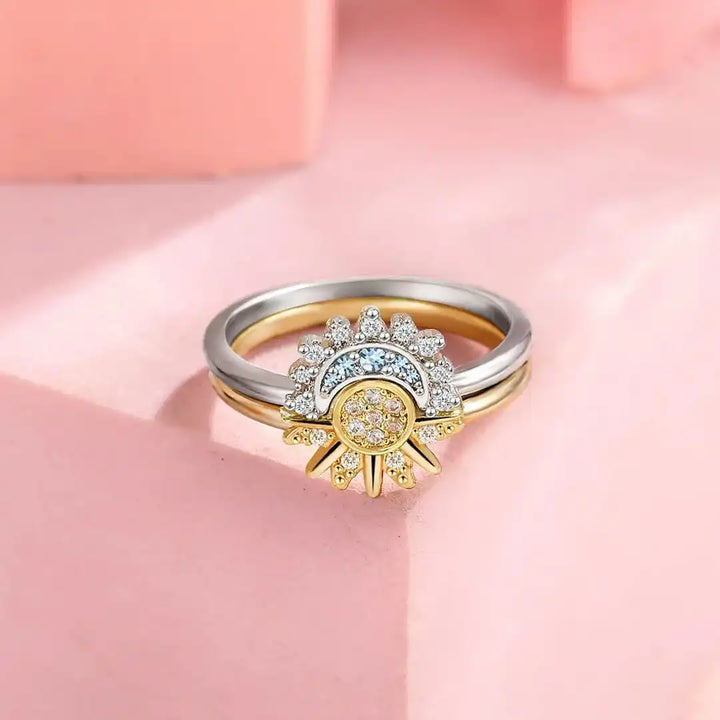 Ensemble de Bagues Intemporelles Soleil et Lune en Zirconia Argenté