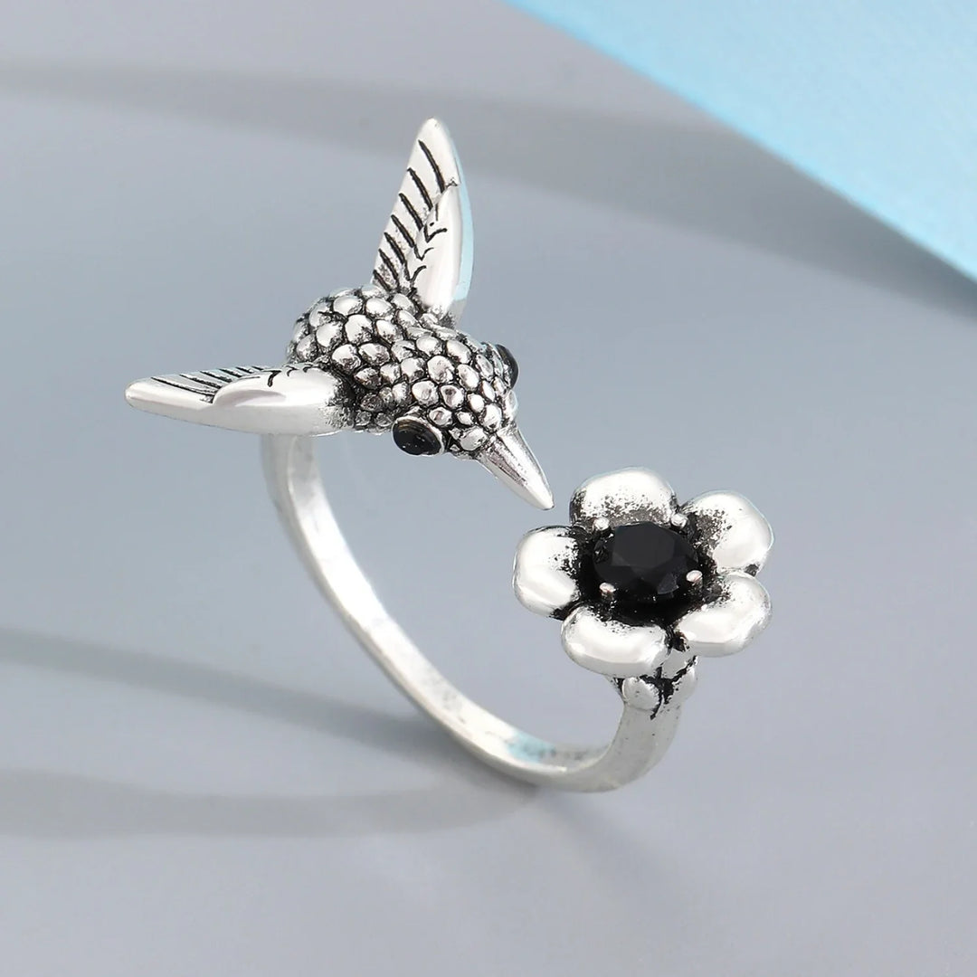 Bague Colibri et Fleur – Bague Ouvrante Ajustable pour Femmes