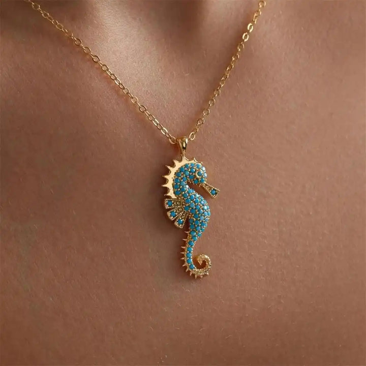 Pendentif Hippocampe en Or avec Collier en Turquoise