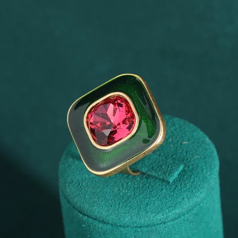 Bague Cocktail Carrée Duo en Cristal