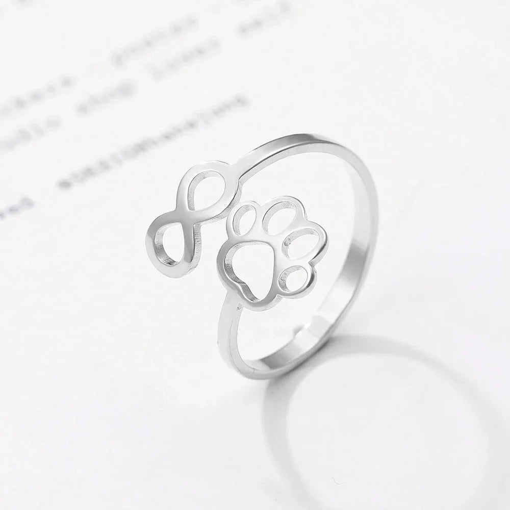 Bague Ajustable Infini Patte en Acier Inoxydable