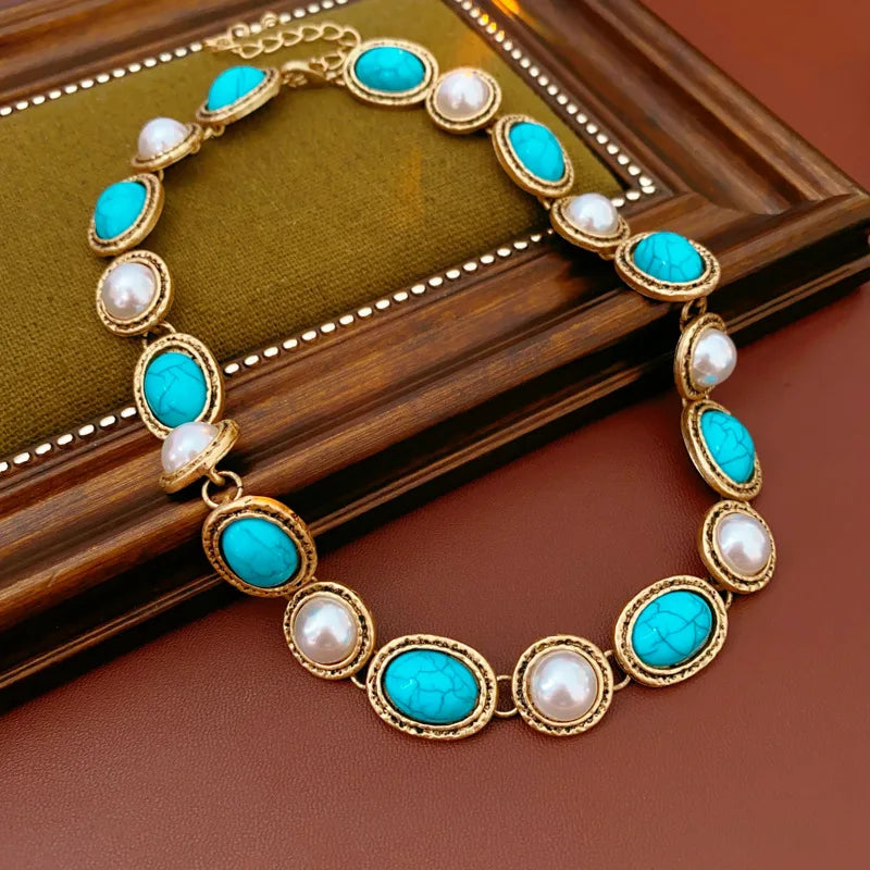 Ensemble Déclaration en Or Antique Turquoise &amp; Perle