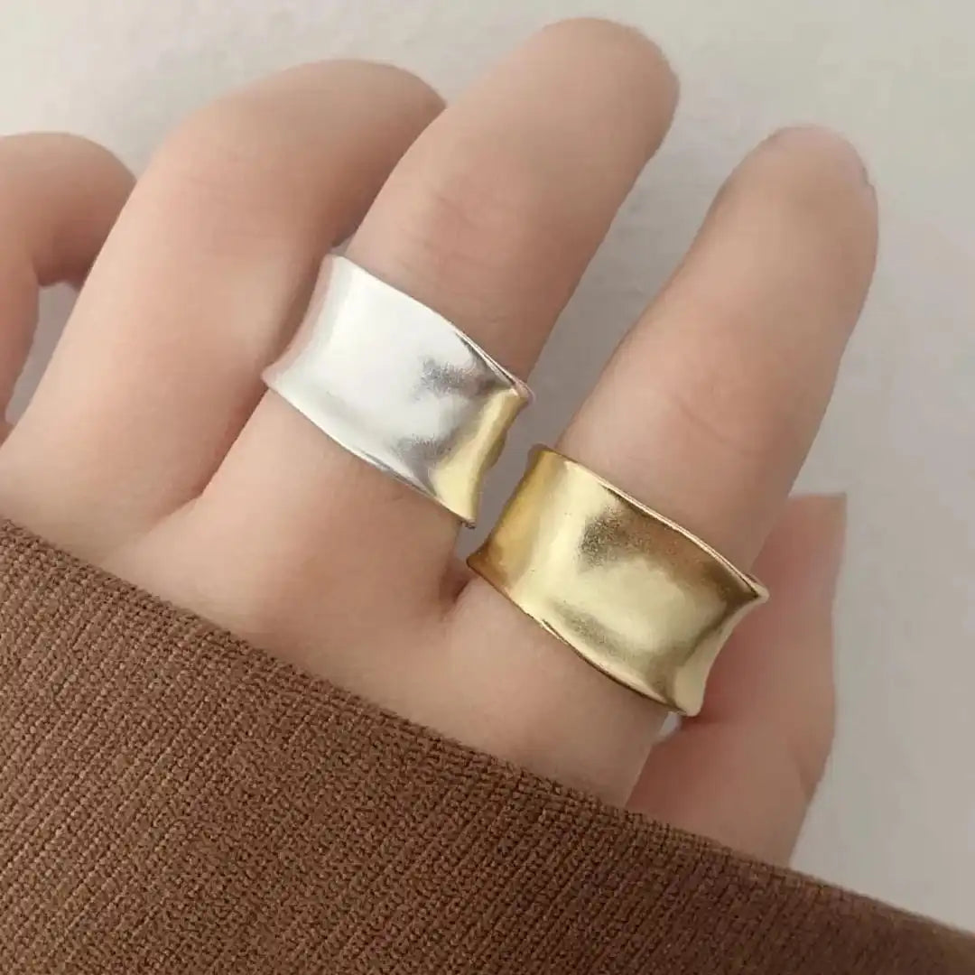 Bague Plate Large Ajustable en Or et Argent Vintage