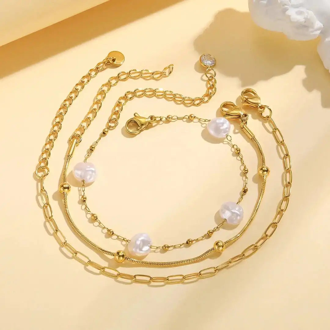 Stackable Bracelet Set of Golden Beads