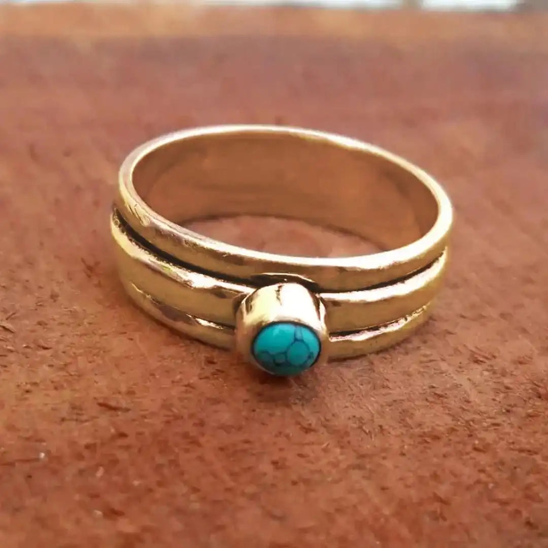 Bague Superposée en Pierre Turquoise Bohémienne