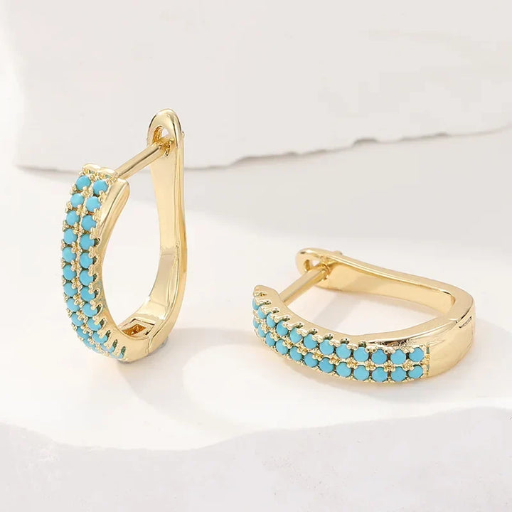 Créoles en Or Classiques Pavé Turquoise