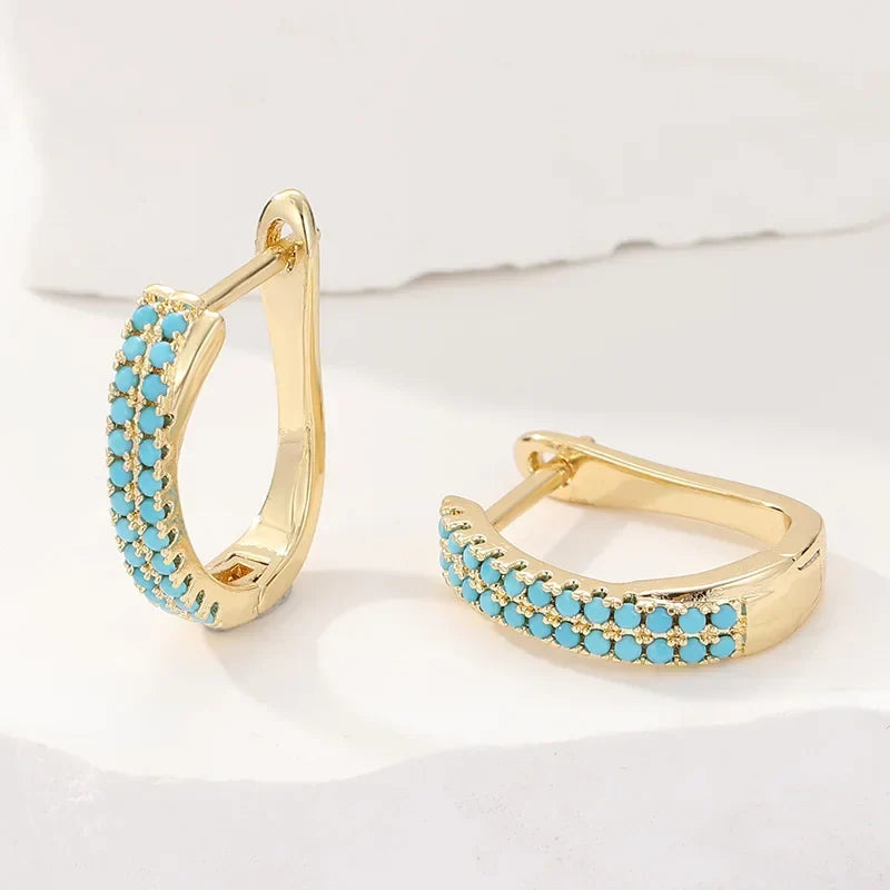 Créoles en Or Classiques Pavé Turquoise