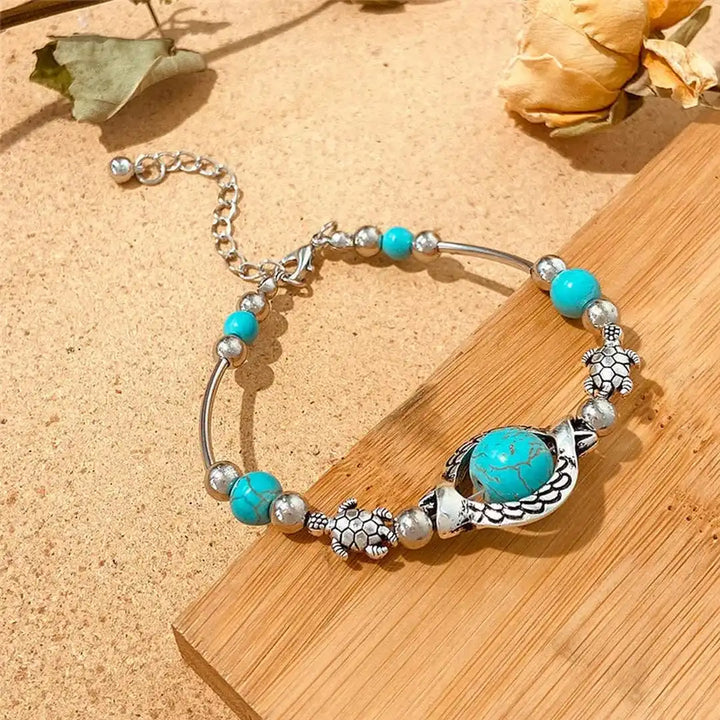 Bracelet en argent antique avec turquoise Aqua
