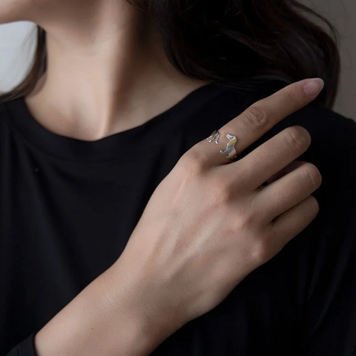 Bague Ajustable en Argent Sterling 925 en Forme de Teckel