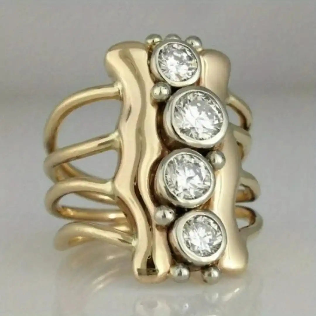 Bague en Or Raffiné avec Cristaux Multi-Bandes