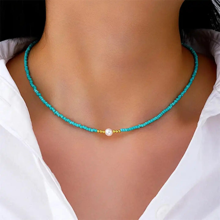 Collier en perles baroques de turquoise